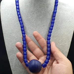 Cobalt blue Vintage Glass beads Necklace traditional African style - Picture 1 of 17