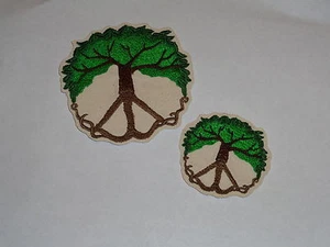 "At Peace with Nature" Peace Sign & Tree Iron-On Embroidered Patch- 2 Sizes! - Picture 1 of 3