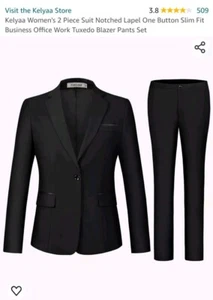 NEW Kelyaa Women's L 2Pc Suit Notched Lapel BLACK Slim Fit Business Office Work - Picture 1 of 9