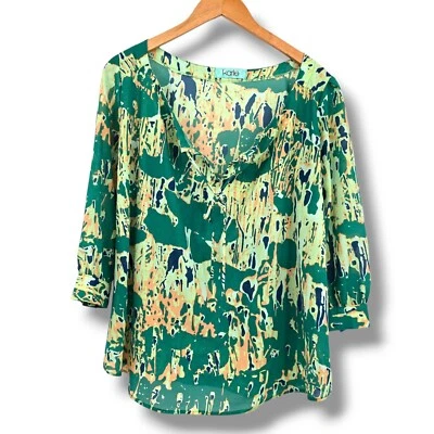 Blusa Karlie Estampado Verde Cuello Corbata Manga 3/4 Semi Transparente Top Talla Desconocida Foto 1 de 4