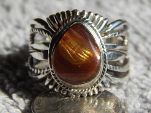 New Fire Agate Sterling Silver Unisex Ring by Navajo Russell Sam Size 13 - Picture 1 of 9