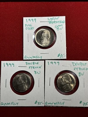 1999 p jefferson nickel Error Lot (3) Double Struck And Broad struck Free Ship - Image 1 of 4