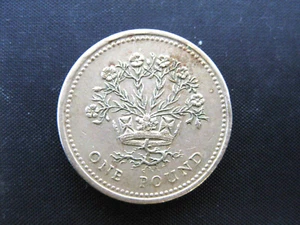 1986 English 1 Pound Coin Elizabeth II w / Edge Motto Mint Error  (# 12) - Imagen 1 de 4
