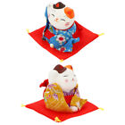 2 Pcs Luck Cat Home Decoration Wealth Waving Miniature Maneki Statue
