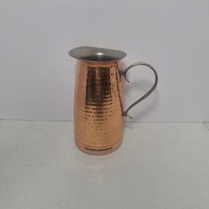 Pure Copper Pitcher Jug Hammered Brass Handle 9.5” x 5.5” - Picture 1 of 4