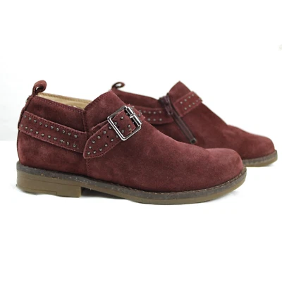 Hush Puppies Cayto Suede Bootie Shoes Women Boho 5.5 Zip Studded Belted Burgundy - Image 1 of 4