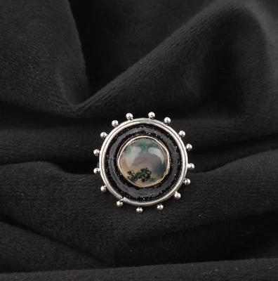 Moss Agate Gemstone 925 Sterling Silver Handmade Finest Jewelry Anniversary Ring - Image 1 of 4