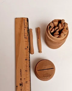 Vintage Small Wooden Barrel Filed With 12 Mini Clothes Pins - Picture 1 of 5