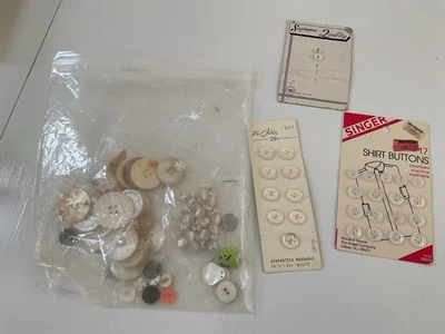 VINTAGE MOP SHELL BUTTONS - Lot of 62++ 2 CARDS, 21 LOOSE LARGE SHELL; PLUS MORE - Image 1 of 4