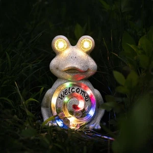 Solar Frog Garden Statue with LED Lights &#8211; Welcome Yard Decor for Lawn, Pa - Picture 1 of 7