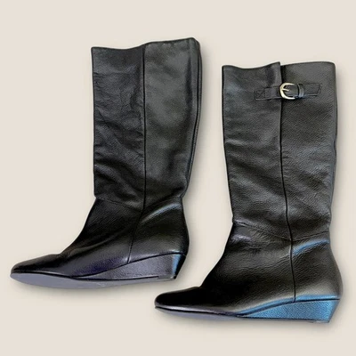 Botas de montar Steven By Steve Madden para mujer de cuero negro hasta la rodilla 8,5 M Intyce Foto 1 de 4