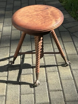 Antique Victorian Adjustable Oak Piano Stool With Glass Ball Claw Foot Legs - Image 1 of 4