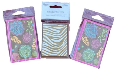 Bridge Tallies Lot of 3, 8 per pack, 1 Zebra (Caspari) & 2 Floral (Wellspring) - Изображение 1 из 4