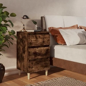 Bed Cabinet with Solid Wood Legs Smoked Oak 40x35x69 cm - Picture 1 of 10
