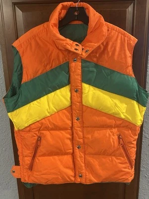 Chaleco y pantalón acolchado vintage Mountain Goat blanco ciervo amarillo naranja verde años 70 Foto 1 de 4