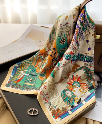 100% Silk Mulberry Square Scarf Women Neckerchief Wrap 27'' Mickey Mouse Bandana - Image 1 of 3