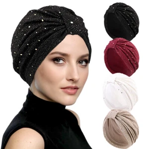 Women Hijab Chemo Cancer Caps Sequin Turban Muslim Hair Loss Hats Headscarf Arab - Picture 1 of 13