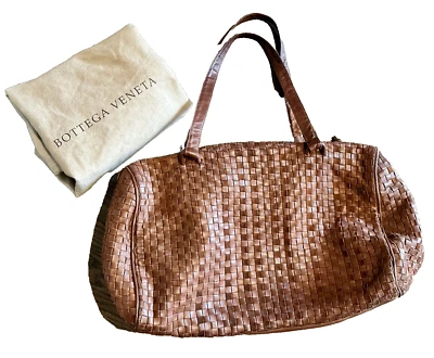 Vintage Bottega Veneta Intrecciato Brown Woven Leather Handle Bag Shoulder Purse - Image 1 of 4