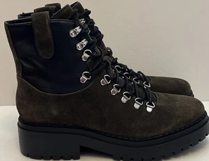 Marc Fisher Combat Boot Green Suede Blk Leather Platform Lug Sole NEW $239 Sz 11 - Picture 1 of 10