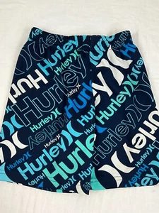 Boys Hurley Spell Out Logo Swim Trunks Size 7 Lg Dark Blue Swimwear Beach EUC - Picture 1 of 3