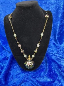 Vintage Cloisonné Halskette mit Flaschenanhänger hat asiatisches Symbol am Verschluss - Bild 1 von 12