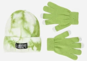 Justice Girls Green Tie-Dye Set Beanie Hat & Gloves One Size NWT Free Shipping   - Picture 1 of 2