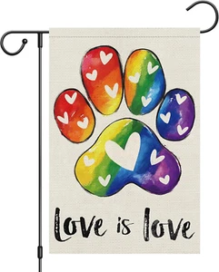 Love Is Love Pride Garden Flag 12X18 Double Sided Burlap, Rainbow Footprints Gay - Picture 1 of 7