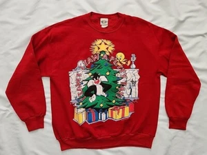 Vintage Tweety Sylvester Christmas Looney Tunes Sweatshirt Size Large 1995 90s - Picture 1 of 6