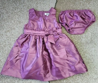 DKNY Baby Girl Dress w/Diaper Cover Purple Sleeveless Satin Bow Size 12 month - Image 1 of 4