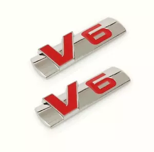 2x V6 Emblem Badge auto car aufkleber Schriftzug 3D seite car Sticker V6 rot - Bild 1 von 5