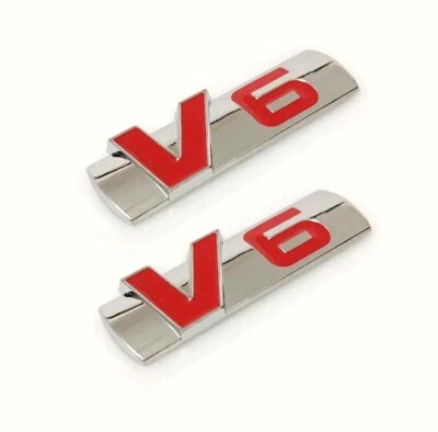 2x V6 Emblem Badge auto car aufkleber Schriftzug 3D seite car Sticker V6 rot - Bild 1 von 4