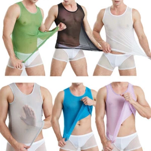 Mens See-through Mesh Tank Tops Vest Boxer Shorts Trunks Underwear S M L XL - Picture 1 of 33
