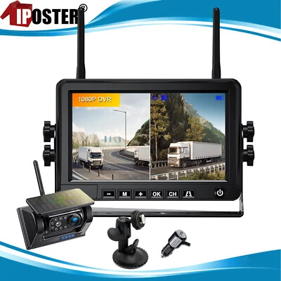 7" Wireless Quad Monitor DVR Solar Magnet Backup Camera For Truck Trailer Car - Image 1 of 4