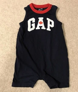 Baby Gap Verano Sin Mangas Azul Rojo Una Pieza Canadá Talla 18-24 Meses Botones - Imagen 1 de 7
