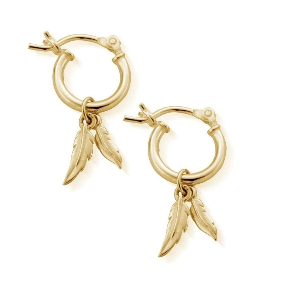 ChloBo Double Feather Yellow Gold Plated Hoop Earrings - GEH1096 - Image 1 of 1