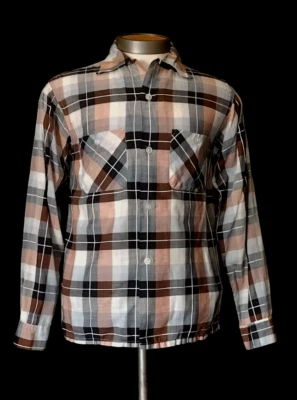 CAMISA HOMBRE De Colección Años 50 por BLOCK, Tela Escocesa Finamente Tejida, Tonos Neutros, LIGERA Foto 1 de 4