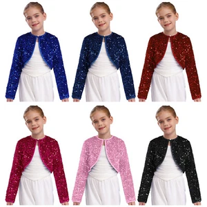 Girls Cardigan Ceremony Wrap Top Pageant Outerwear Wedding Shrug Sequins Coat - Picture 1 of 80