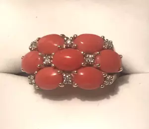 ANILLO CABUJÓN Y DIAMANTES CORAL MEDITERRÁNEO ROJO RARO DE COLECCIÓN - Talla 7 - Imagen 1 de 7