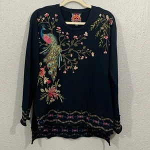 Johnny Was Kaira Embroidered Floral Peacock High-Low Pullover Sweatshirt size XS - Picture 1 of 15