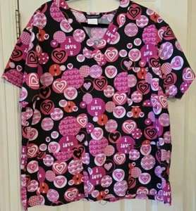 Scrub Top Cassandra O Heart I Love U Womens Valentine's Day Pockets Size 3X - Picture 1 of 9