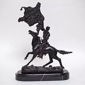 Frederic Remington The Buffalo Signal 14 7/8" Bronze Reproduction Dark Patina - Picture 1 of 12