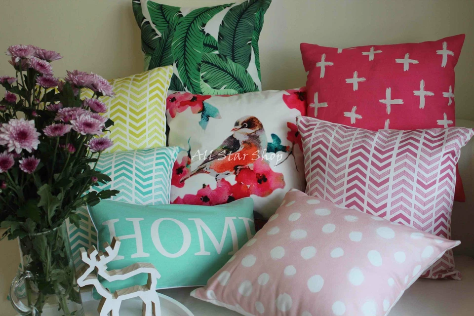 FUNDA DE COJÍN Art Verde Rosa Lima Aqua Decoración del Hogar Algodón 18" Foto 1 de 1