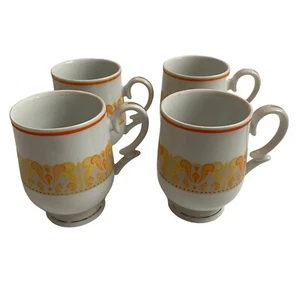 4 Vintage Kaffeetassen Transluzent Porzellan Japan Orange Gold Griffe Standfuß - Bild 1 von 8