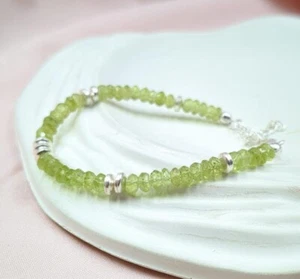 Green Peridot 3-4MM Faceted Rondelle Healing Gemstone Beaded Women Bracelet 6-8" - Picture 1 of 10