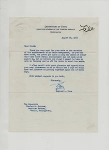 ambassador Raymond A Hare SIGNED 1956 letter Director General US Foreign Service - Picture 1 of 4