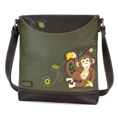 NEW CHALA OLIVE GREEN MONKEY SWEET MESSENGER CROSSBODY TOTE PURSE FAUX LEATHER - Image 1 of 4