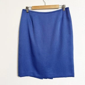Falda lápiz tejida con abertura plisada Tahari ASL azul talla 10 - Imagen 1 de 10