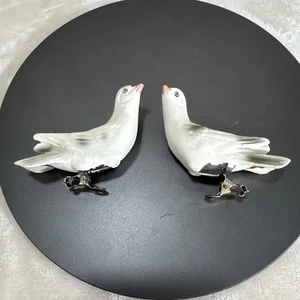 2 Vtg Japan Ceramic Doves Bird Clip-On Christmas Tree Ornaments 3.75” X 2.75” - Picture 1 of 4