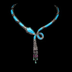 925 Sterling Silber Halskette Türkis Smaragd Rubin Edelstein Kobra Schmuck 18 Zoll - Bild 1 von 14