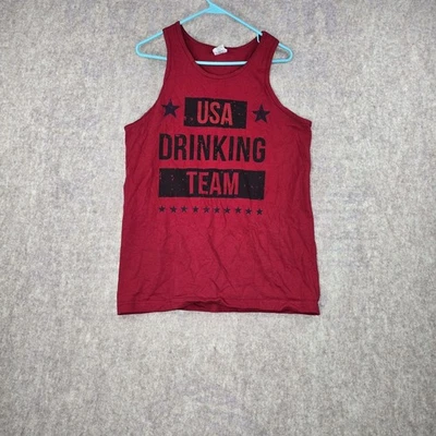 Camiseta sin mangas roja USA Drinking Team mediana estilo 100 % algodón espalda deportiva Foto 1 de 4